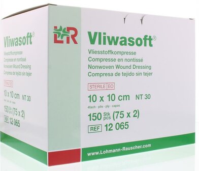Vlieskompres 10 x 10cm 4-laags 75 x 2 stuks Vliwasoft 75x2st