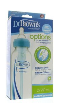 Standaardfles 250ml duo blauw options Dr Brown&#039;s 2st