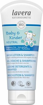 Baby en kinder sensitiv wash &amp; shampoo EN-FR-IT-DE Lavera 200ml